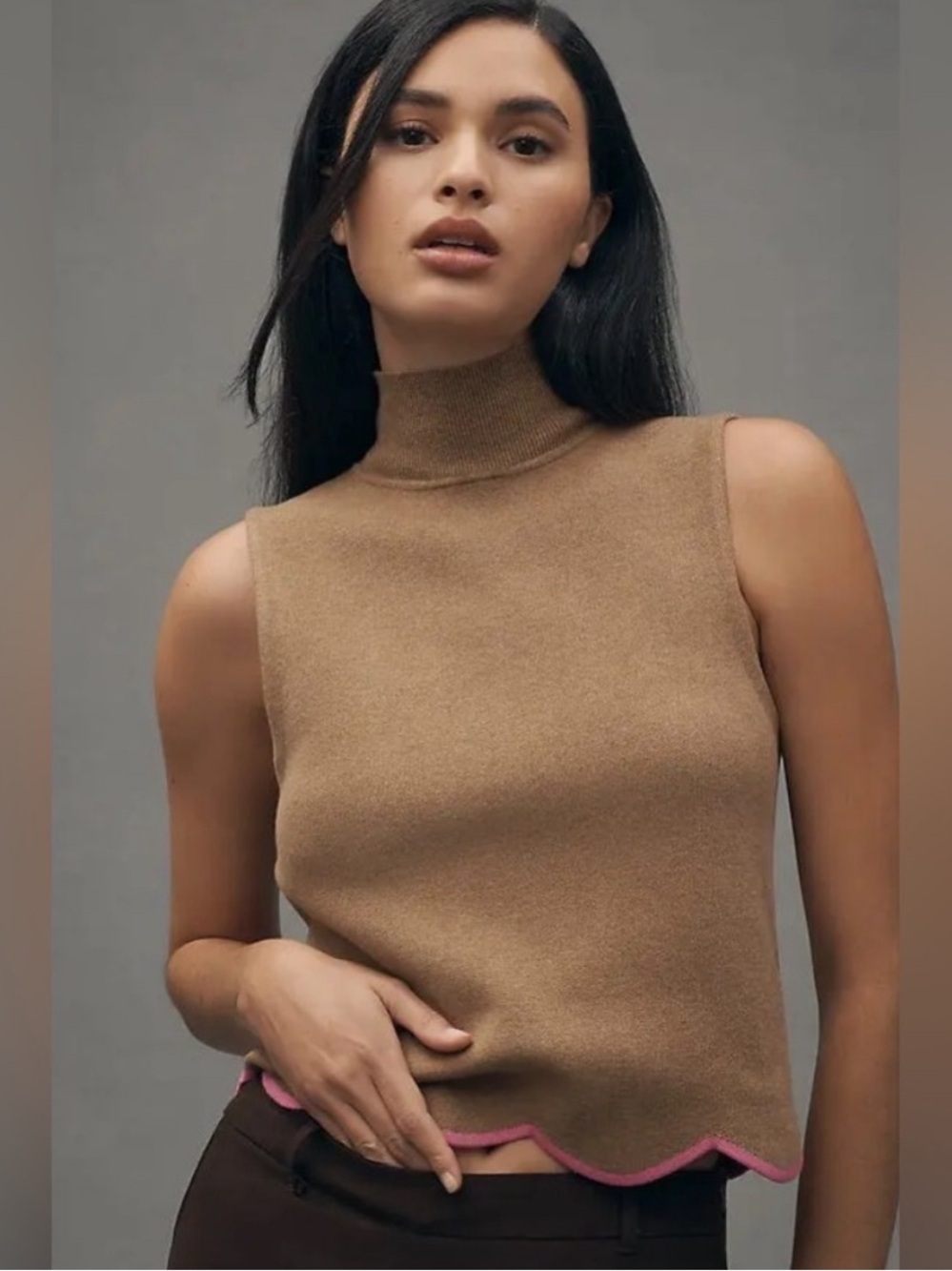 NWT! Anthropologie Maeve Scalloped Turtleneck Sweater Tank Top - XL